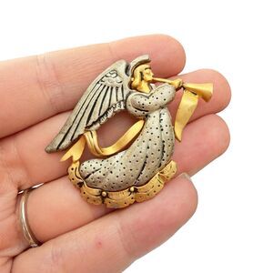 Vintage Jewelry Angel with Trumpet Brooch Angel Christmas Pin